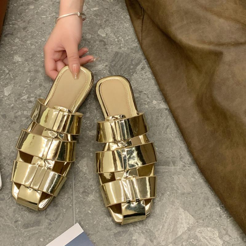 Baotou Niedrig Absatz Hausschuhe Damen Mode Quadratische Spitze Geflochten mit Hohlraum Weiche Sohle Rutschfest Verschleißfest Quadratischer Absatz Schuhe