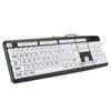 Black Low Vision Keyboard USB Wired Old People Keyboard with White Large Print Keys US Layout QWERTY