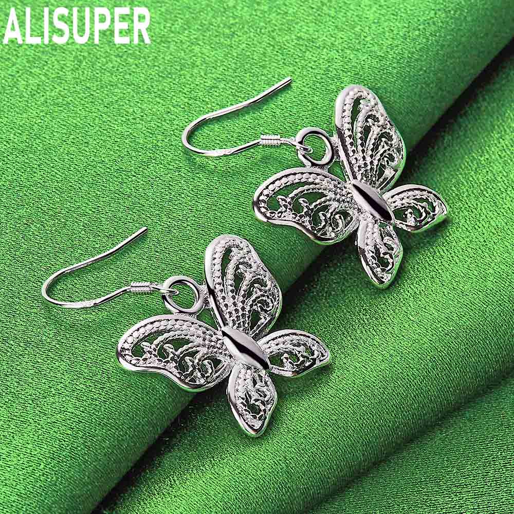 Exquisite 925 Sterling Silver Openwork Butterfly Earrings - Stylish Evening Jewelry