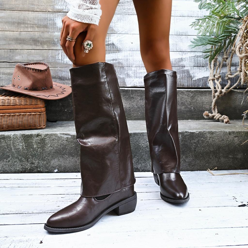 2026 New Women Chunky High Boots Pointed Toe Shoes Sexy Lady Dress Gladiator Shoes Women Autumn New Trend Retro Goth Woman Boots