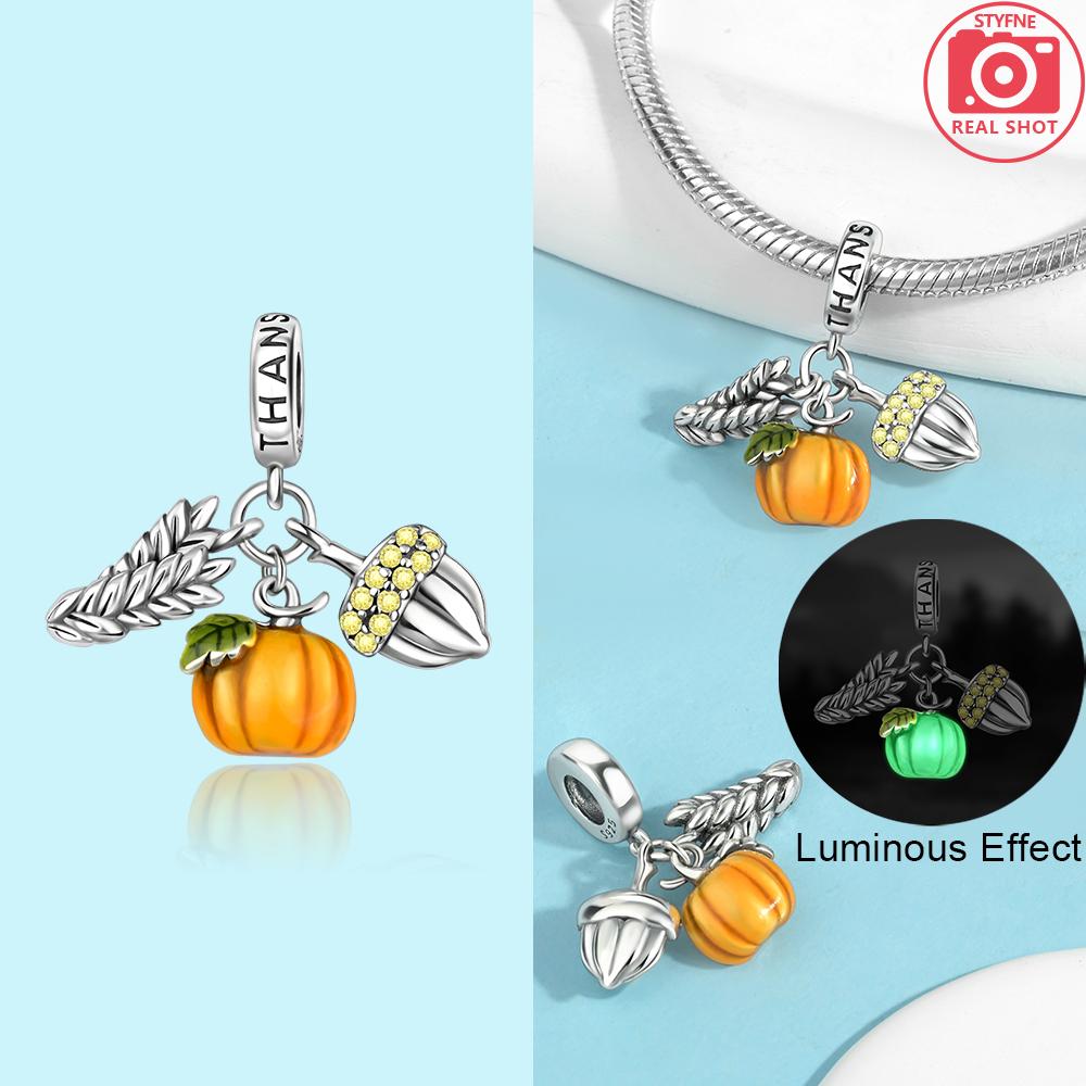 Charm Bead Components Authentic Original Yellow Luminous Pumpkin Cart Halloween Ghost Heart Bead Components Compatible With Copper Metal Bracelet