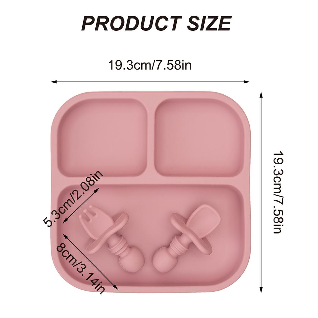 Color Kids 1 Set BPA-freies Silikon Quadratisches Baby Fütterungsset Saugplatten Trainingsgabel Löffel Für 0-6 Jahre Kindergeschirr