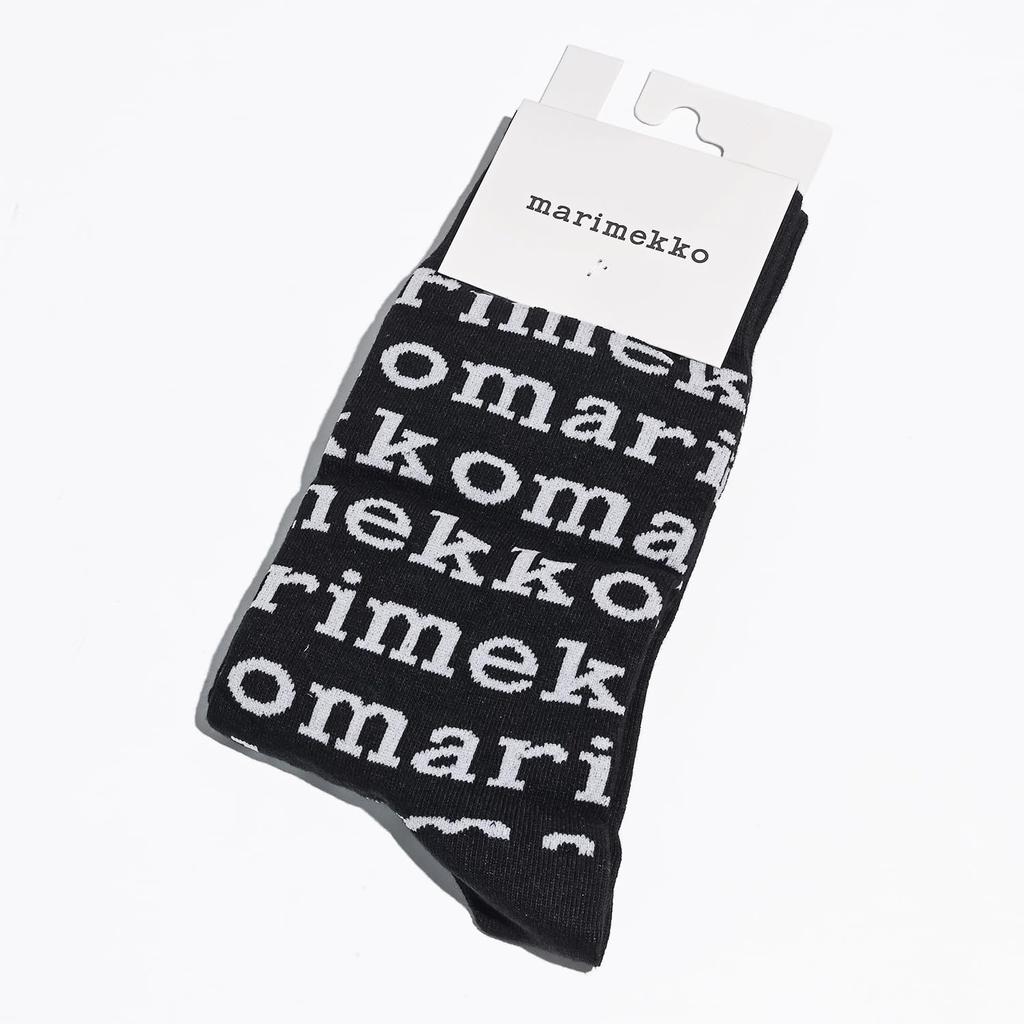 Marimekko Women's KASVAA Logo Pattern Socks, Black, 90981 090981 901 3739, Scandinavian Design [Parallel Import]
