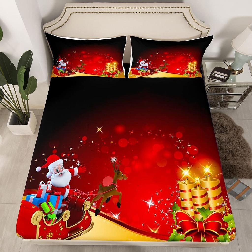 Christmas-Themed Pattern Mattress Three-Piece Digital Printing Mattress Bedding Set Adult Children