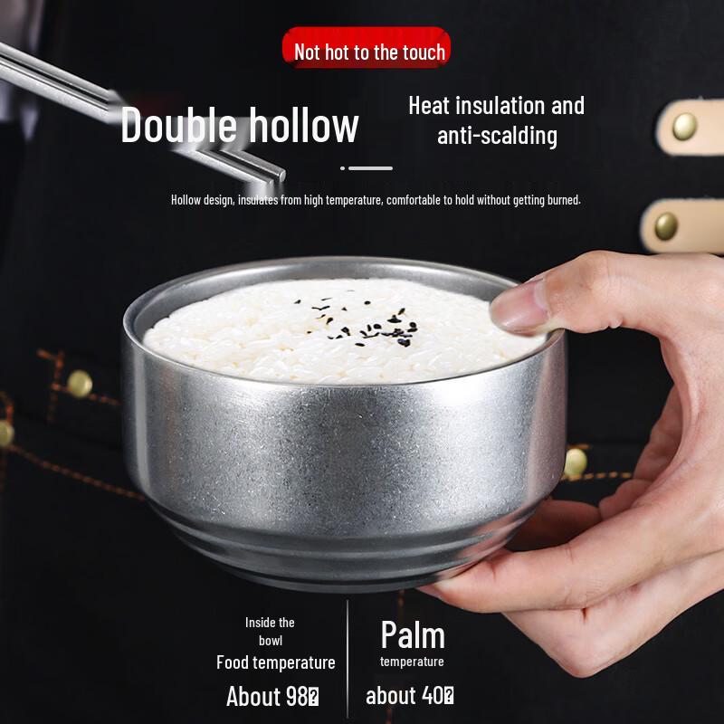 ZISIZ Retro Double-Layer 304 Stainless Steel Bowl with Lid (2-Pack)