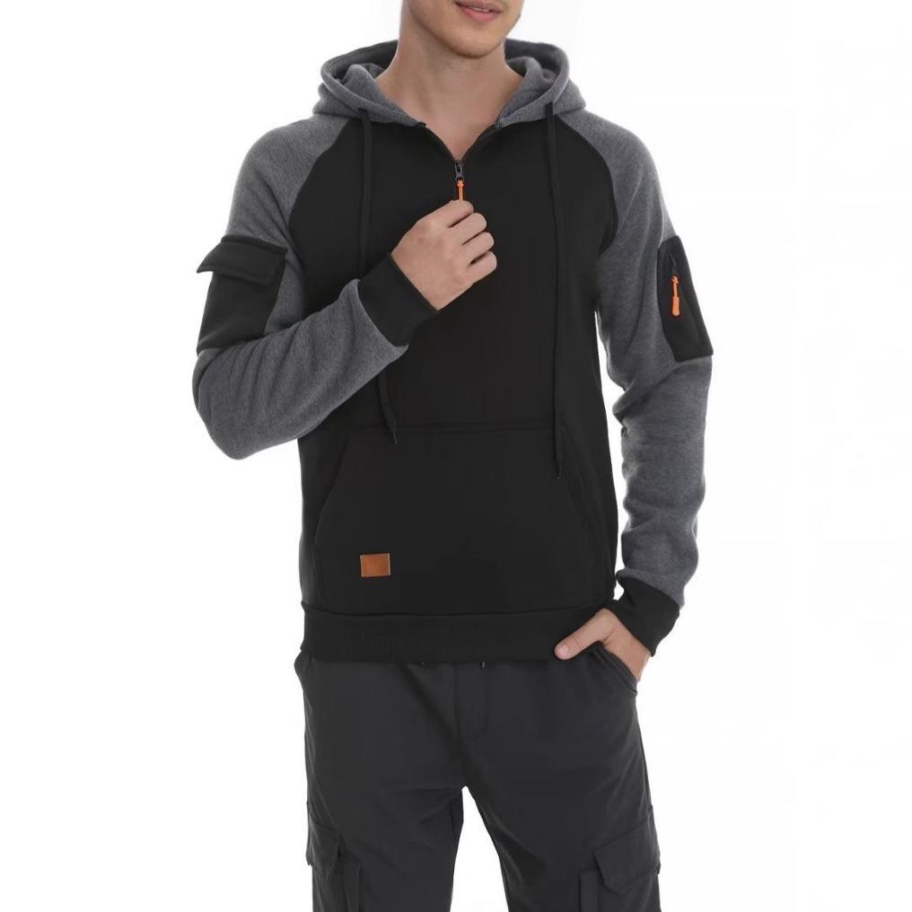 Men s Zip-Up Hoodie with Patch Pocket Half-Zip Design and Adjustable Drawstring S чёрный 1989₽