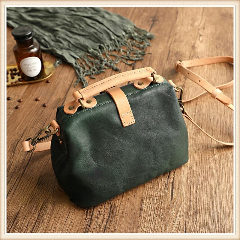 Johnature Einfache Handtasche aus echtem Leder, Damentasche, natürliches weiches Rindsleder, Vintage-Stil, einfarbig, Umhängetaschen