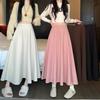 Women's High Waist A-Line Midi Skirt Solid Color Pleated Swing Blazer Skirt