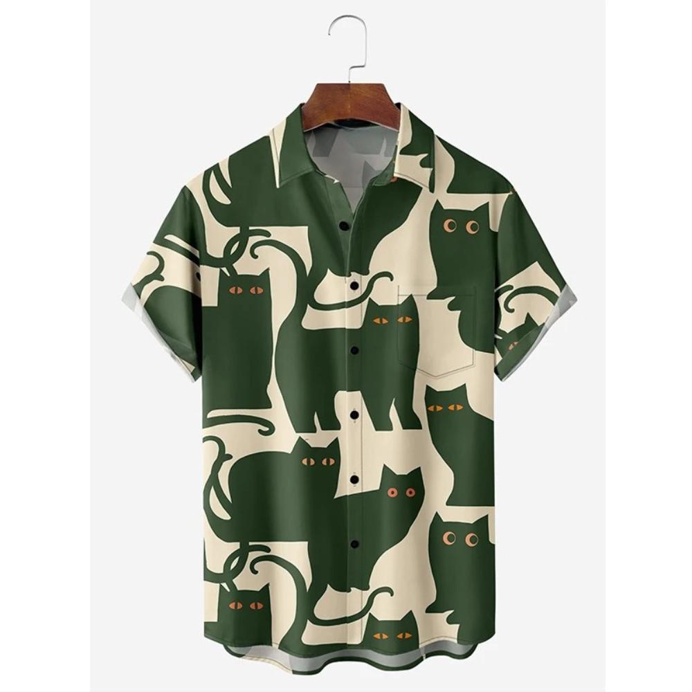 

Hot New Men Fashion Luxury Hawaiian Holiday Beach Floral Cat Shirt Womens Clothes Blouse Best Ethnic Style Clothing 2026 Camisa S