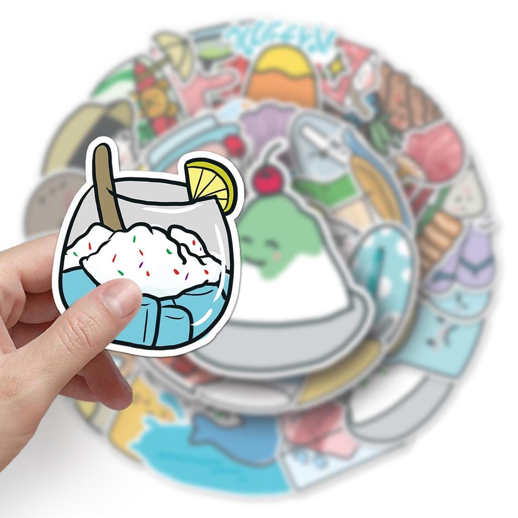 50 Hand-Painted Waterproof Cartoon Summer Stickers for Milk Tea Cups & Phone Cases