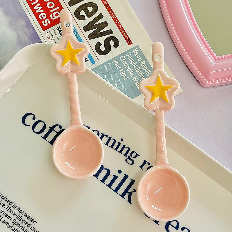 Star Ceramic Spoon Pink Magical Girl Heart Dessert Coffee Spoon Cartoon Rice Spoon