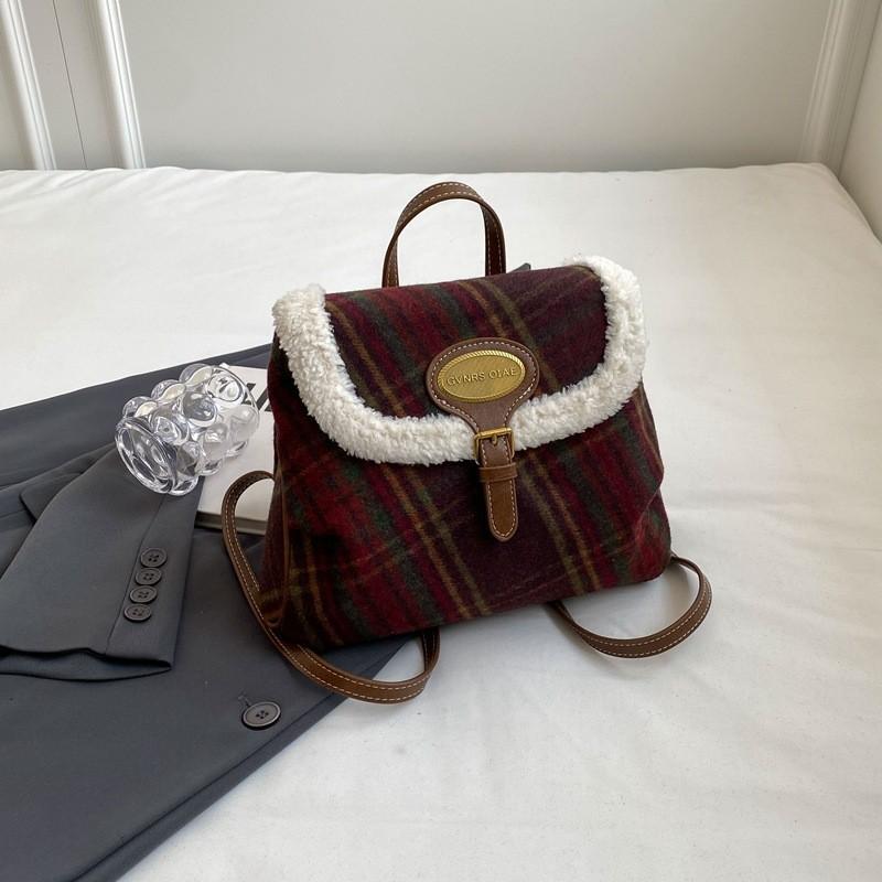 Модная корейская Ins-девушка Ручная клетчатая сумка 2023 Новая зимняя студенческая сумка через плечо Для ежедневного ношения Brown Shoulder Strap