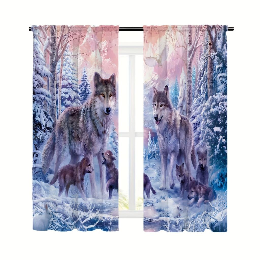 Snow Wolf Forest Patterned Printed Curtains Pole Bag Home Decoration Room Curtain Made Of Polyester