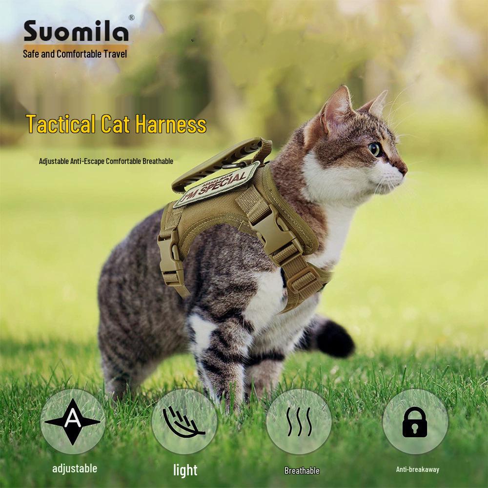 Adjustable Tactical Cat Harness with Anti-Breakaway Leash for Outdoor Use