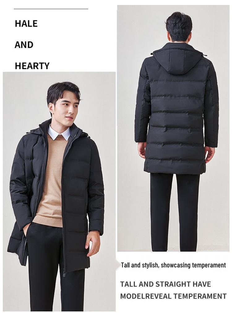 Wow Oh Custom Logo Mid-Length Down Jacket - White Duck Down, Warm Business Style