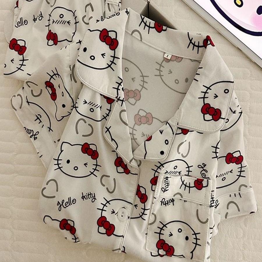 

Full of graffiti style Hello Kitty pajamas women s summer short-sleeved shorts ins set summer can wear loungewear S