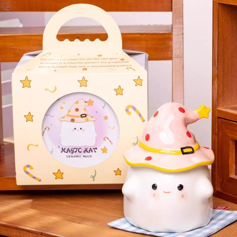 Quirky Ghost Ceramic Mug with Lid - Unique Birthday or Graduation Gift for Her
