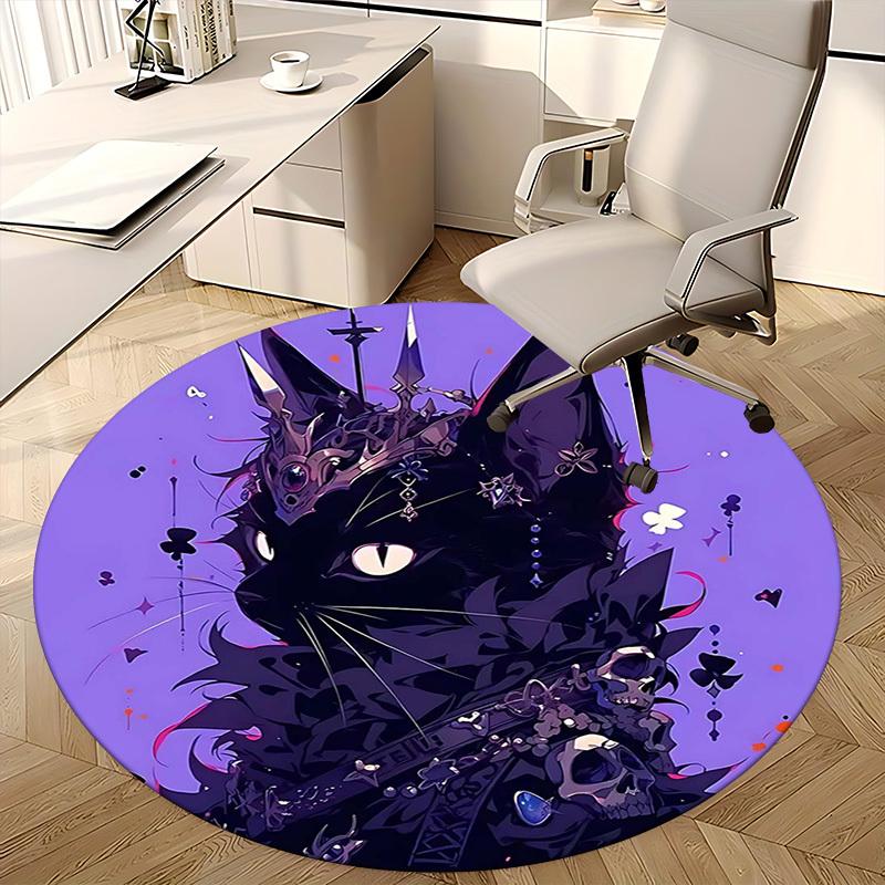1pc Anime Cat Skull Crown Round Carpet Office Chair Mat, Anti Slip Rug for Home Decor, Gaming Room