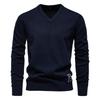 Suéter Masculino de Gola V Pulôver Slim Fit Vestido Casual de Tricô Leve Suéteres Macios Cor Sólida Trabalho Algodão Pulôver Tops para Homem