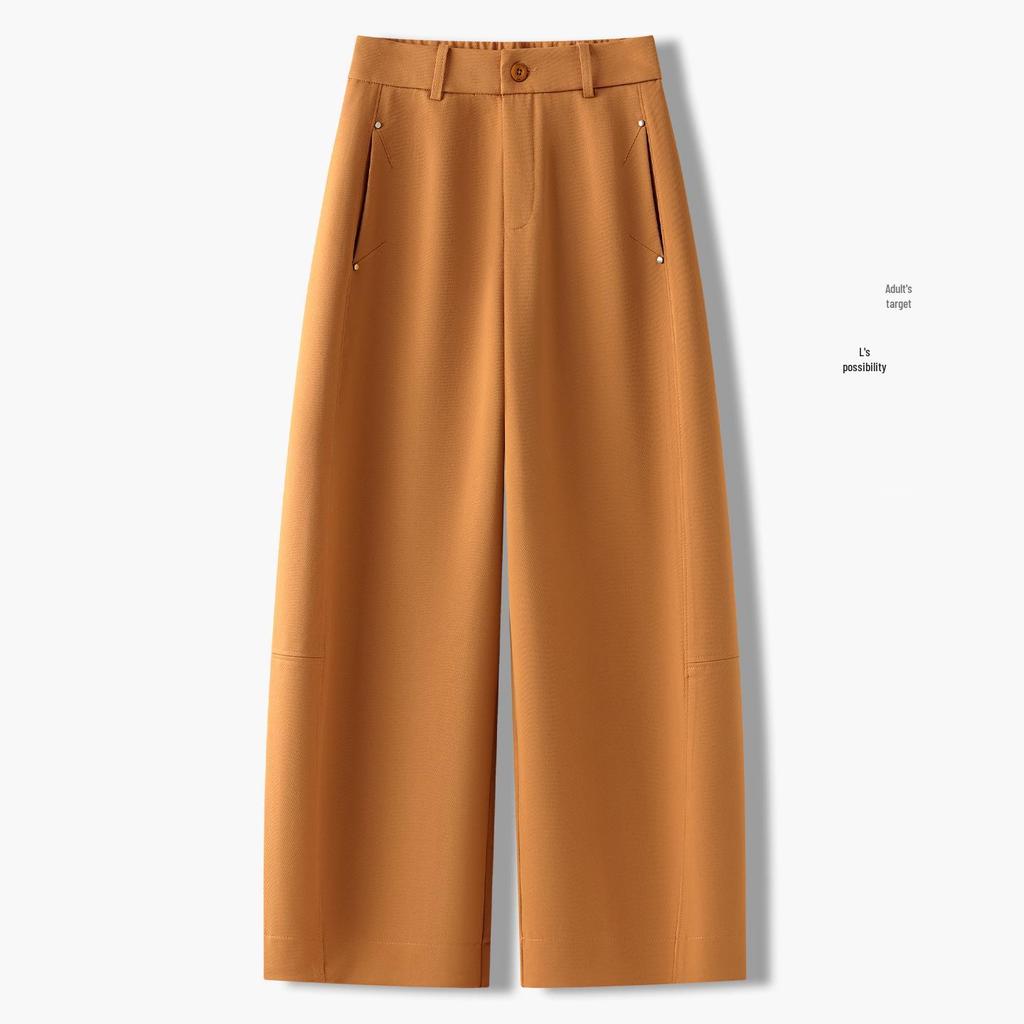 Women's Spring 2026 Nine-Tenth Length Curved Leg Wide-Leg Pants - Loose, Petite, Straight-Leg Suit Style