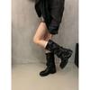 Vintage Thick Heel Belt Buckle Warehouse Tube Boots Belt Buckle Medium Tube Round Head Spice Girl Slim Pleated Pile Boots