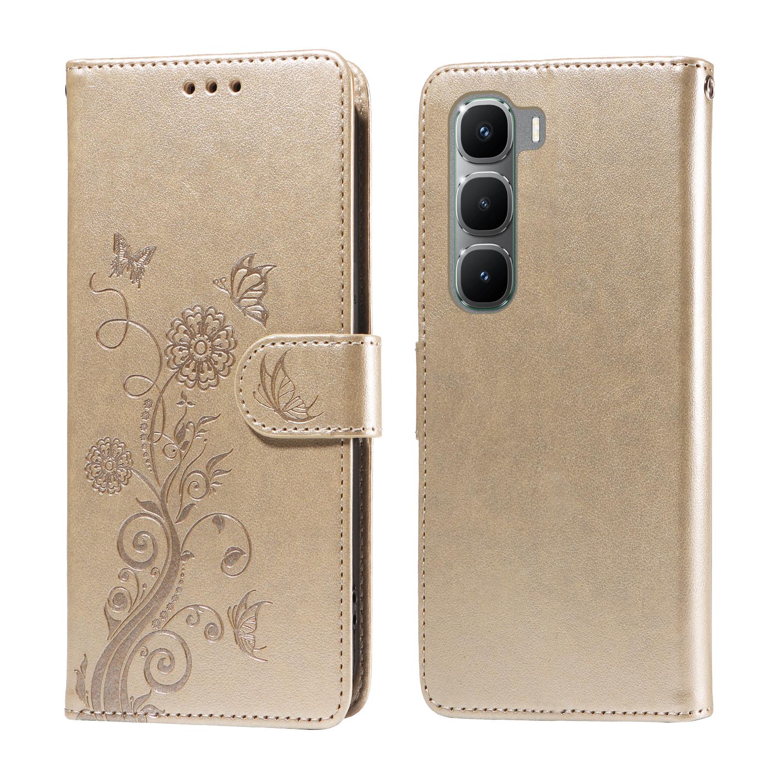 Для Infinix Hot 60 Pro 4G Кожаный чехол Бабочка Цветочный оттиск Кошелек Подставка Обложка A