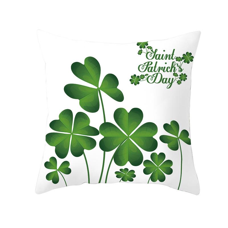 Home St. Patrick's Day Green Peach Velvet Cushion Cover National Day Four-Leaf Clover Cushion Cover