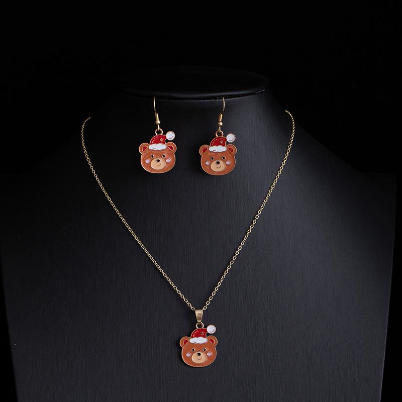 Conjunto de Joias de Natal: Brincos e Colar de Rena, Papai Noel, Árvore e Floco de Neve