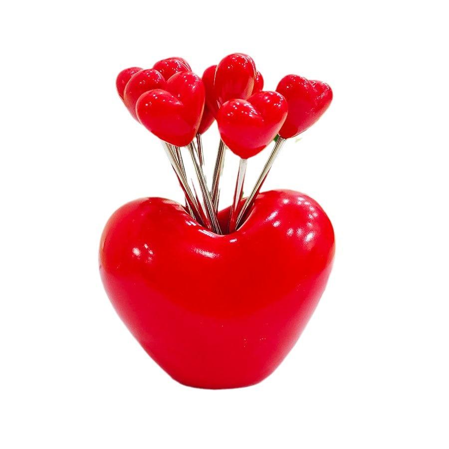 11-teiliges Set Liebesfruchtgabel für Zuhause, Wohnzimmer, Desktop, Edelstahl, Obstschild, Ornament, süße Erdbeer-Kohlgabel, Dekoration