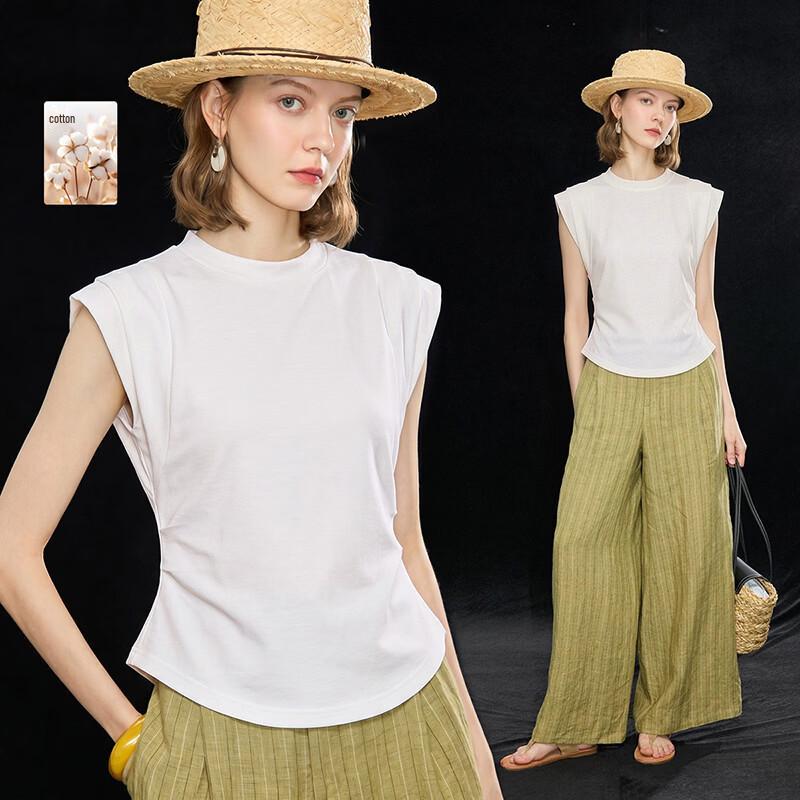 Women s French Round Neck Flutter Sleeve T-Shirt L грязно-белый