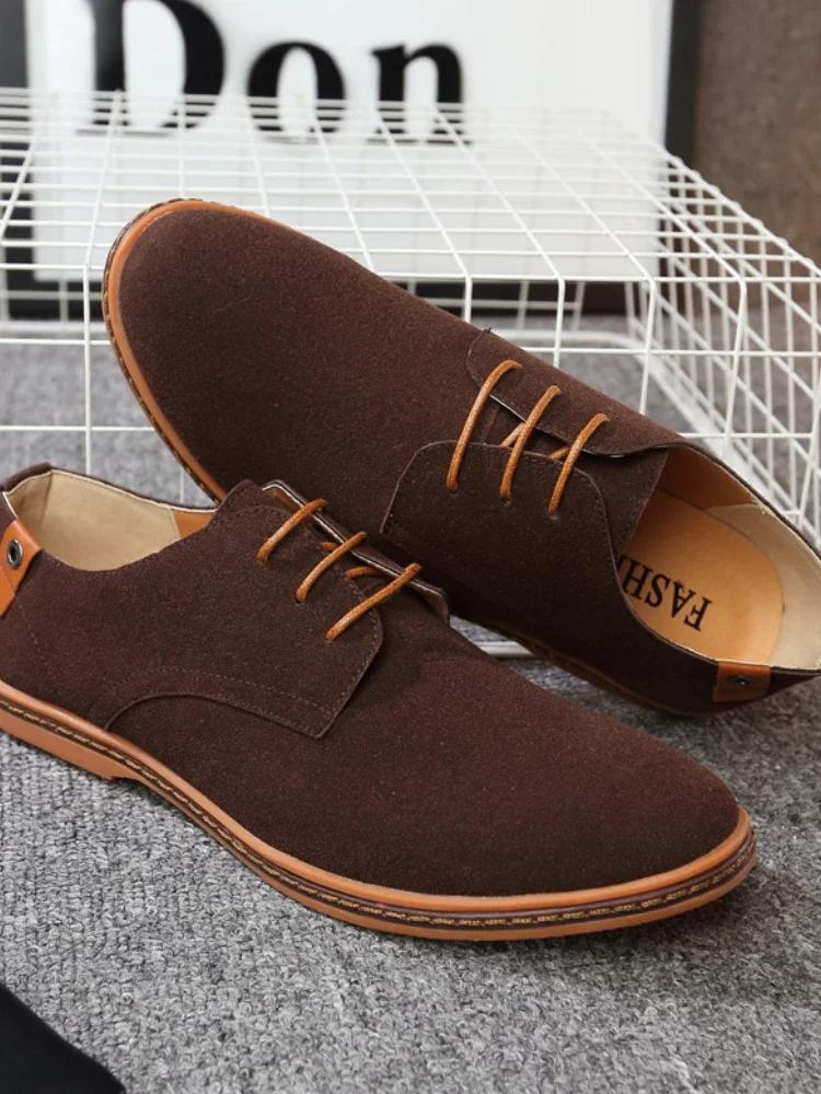 

2026 Spring Big Size 38-48 Suede Leather Men Shoes Oxford Casual Classic Sneakers For Male Comfortable Footwear 38 коричневый