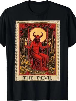 Vintage The Devil Tarot Card Graphic T-Shirt Gothic Occult Retro Tee