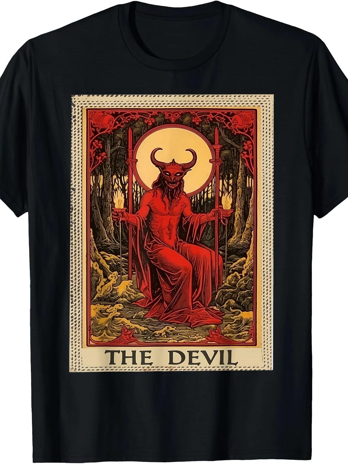 Vintage The Devil Tarot Card Graphic T-Shirt Gothic Occult Retro Tee XS