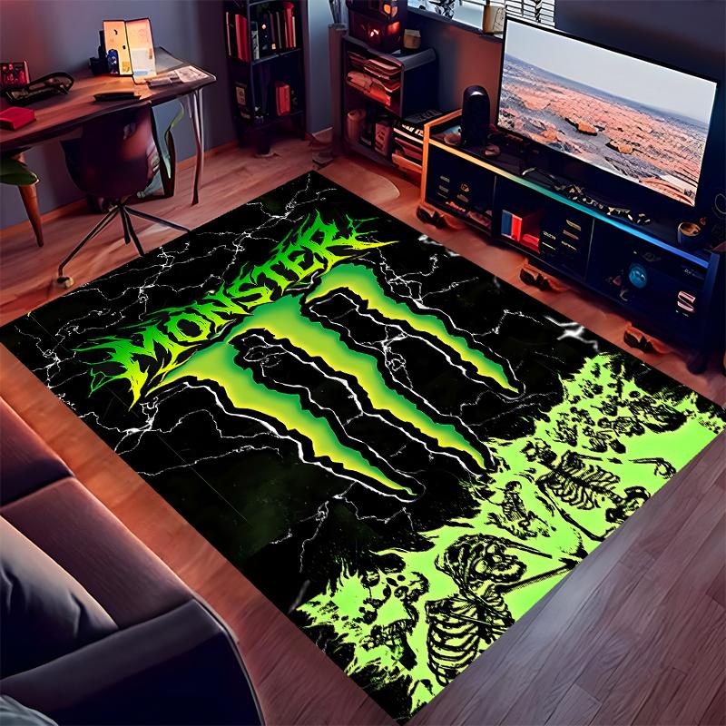 1pz Tappeto Area con Stampa Logo Monster Energy - Morbido, Lavabile, Antiscivolo, Tappetino da Interno per Sedie da Ufficio, Soggiorno, Home Office, Tappeto Decorativo