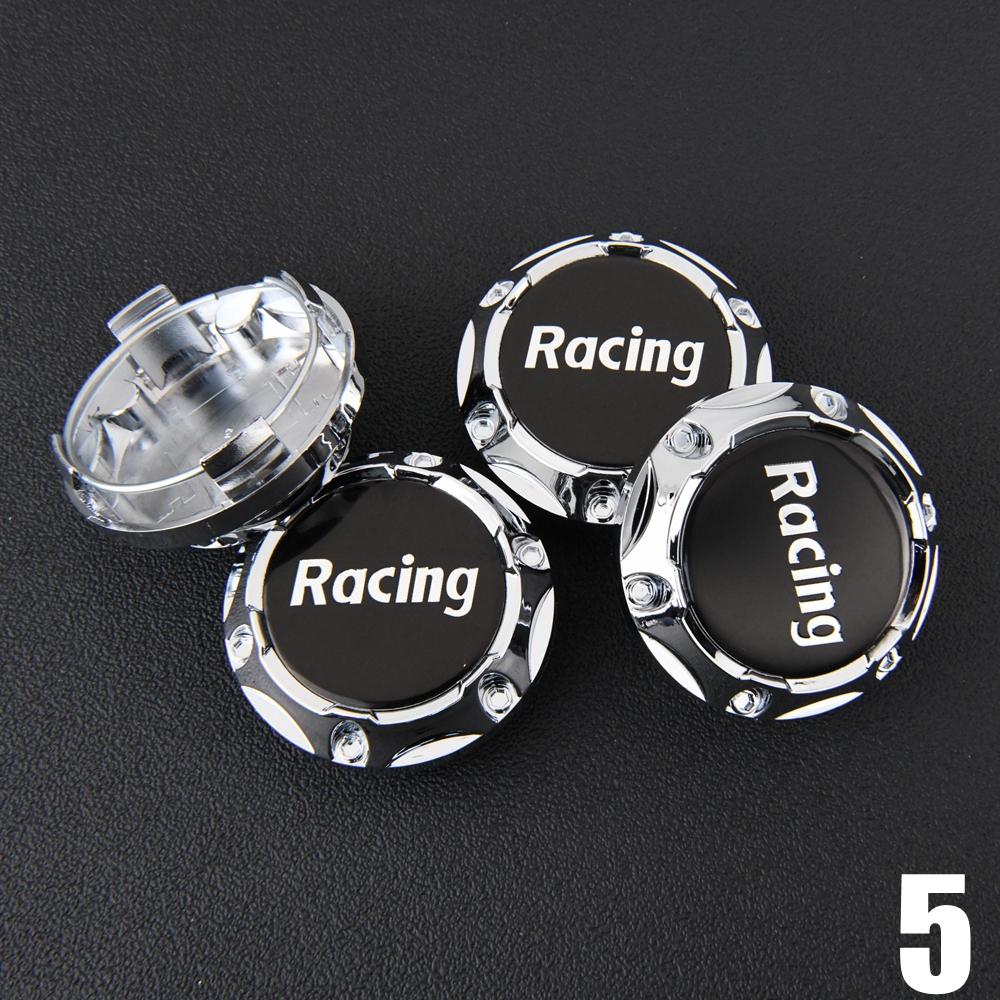 4PCS JDM Sport Rim Cap Clip 56mm Racing Sport Emblem Sticker Wheel Center Caps Hub Cap Black & Silver