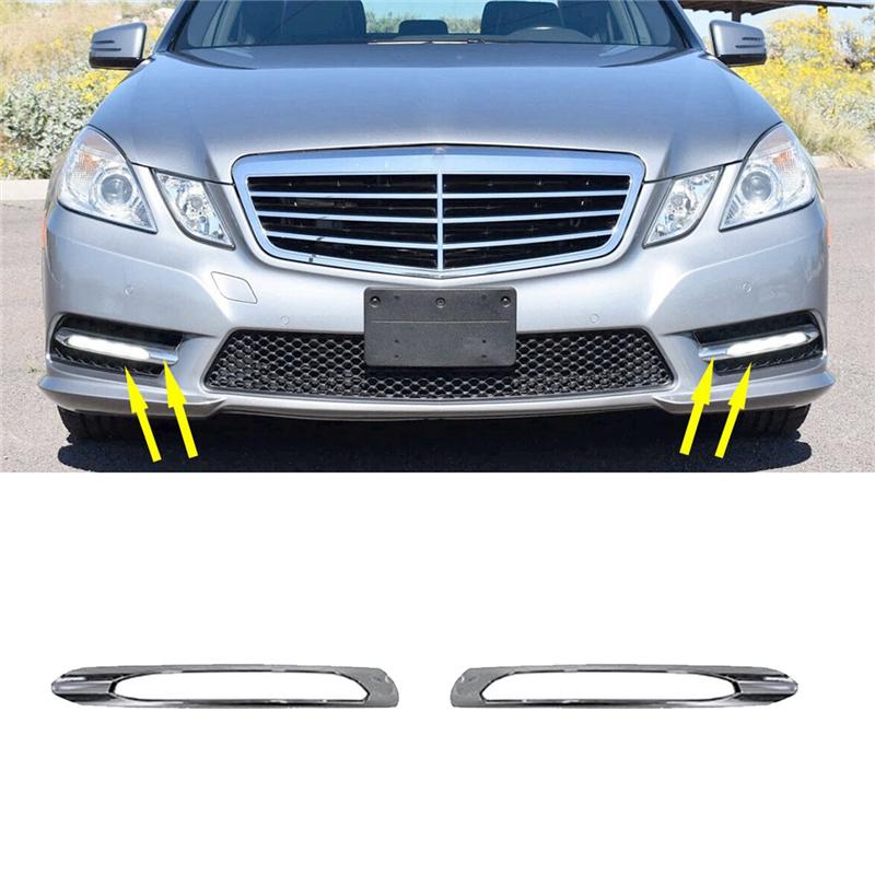 L+R Front Bumper Fog Lamp Chrome Cover Parts 2128852174 2128852274 For W212 AMG 2010-2013 Day Running Light Trim