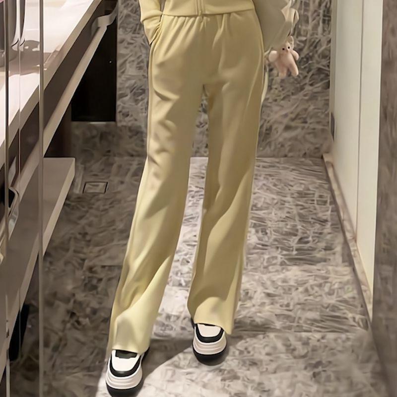 

Women s Autumn Influencer Sports Set: Yellow Zip-Up Cardigan with Long Pants XL