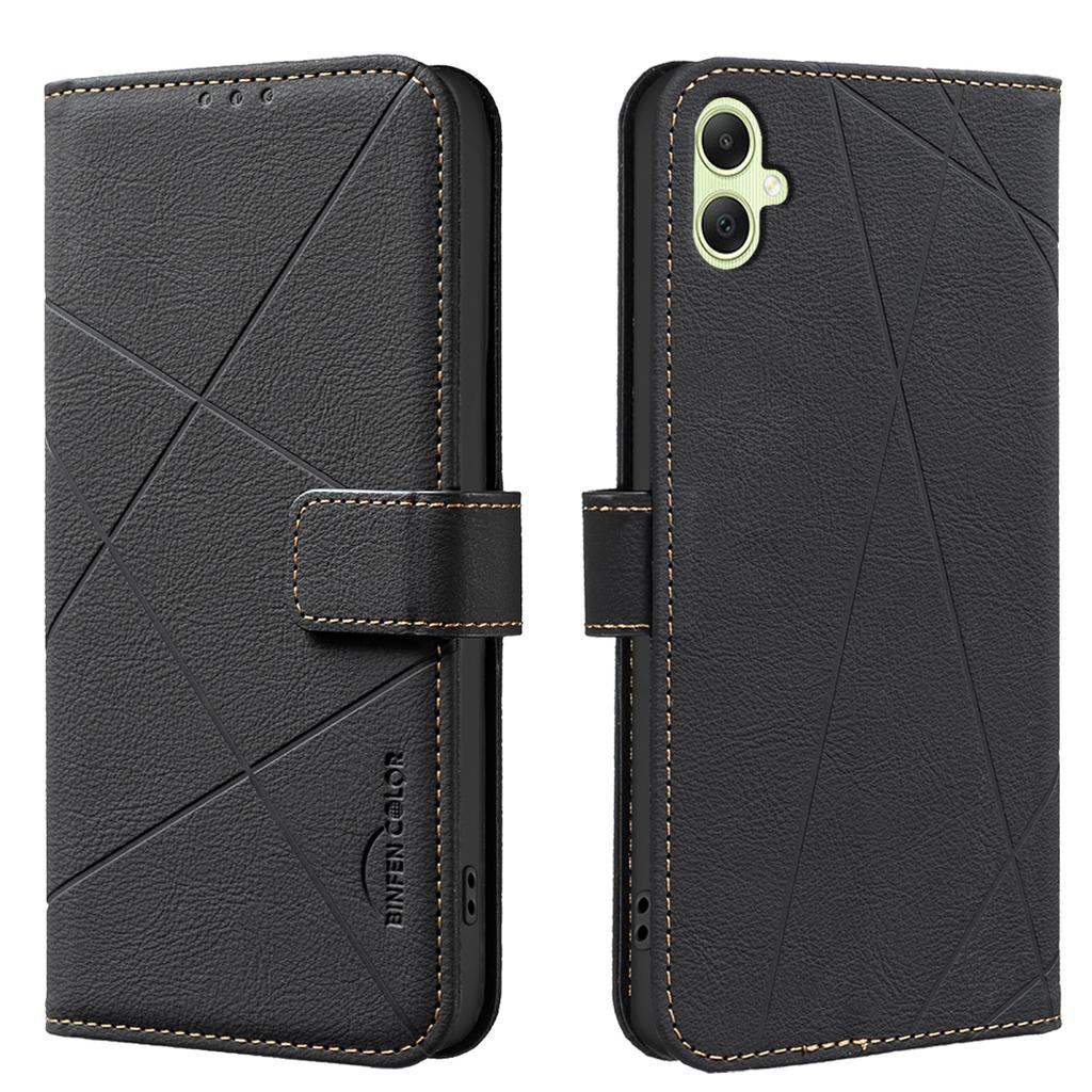 For Samsung Galaxy A06 5G/Galaxy A06 4G Case BINFEN COLOR BF35 Geometry Imprinted Leather Phone Cover RFID Blocking Wallet Stand