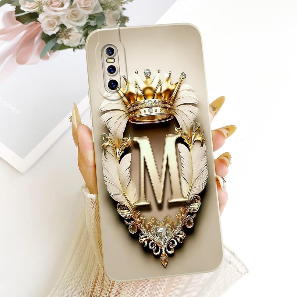 For Vivo V15 Pro Case Cover Luxury A-Z Letters Fashion Crown 2D Painted Silicone Phone Casing For Vivo 1818