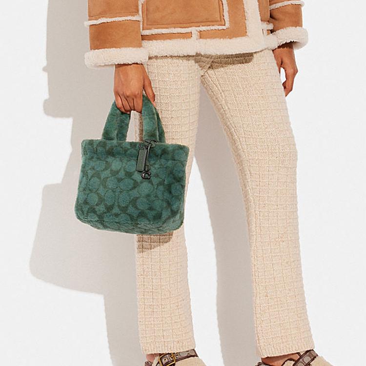 New COACH Shearling Tote Bag, Shopping Bag, Handbag, Shoulder Bag, Crossbody Bag Trumpets Women's Green CC441-V5GRN