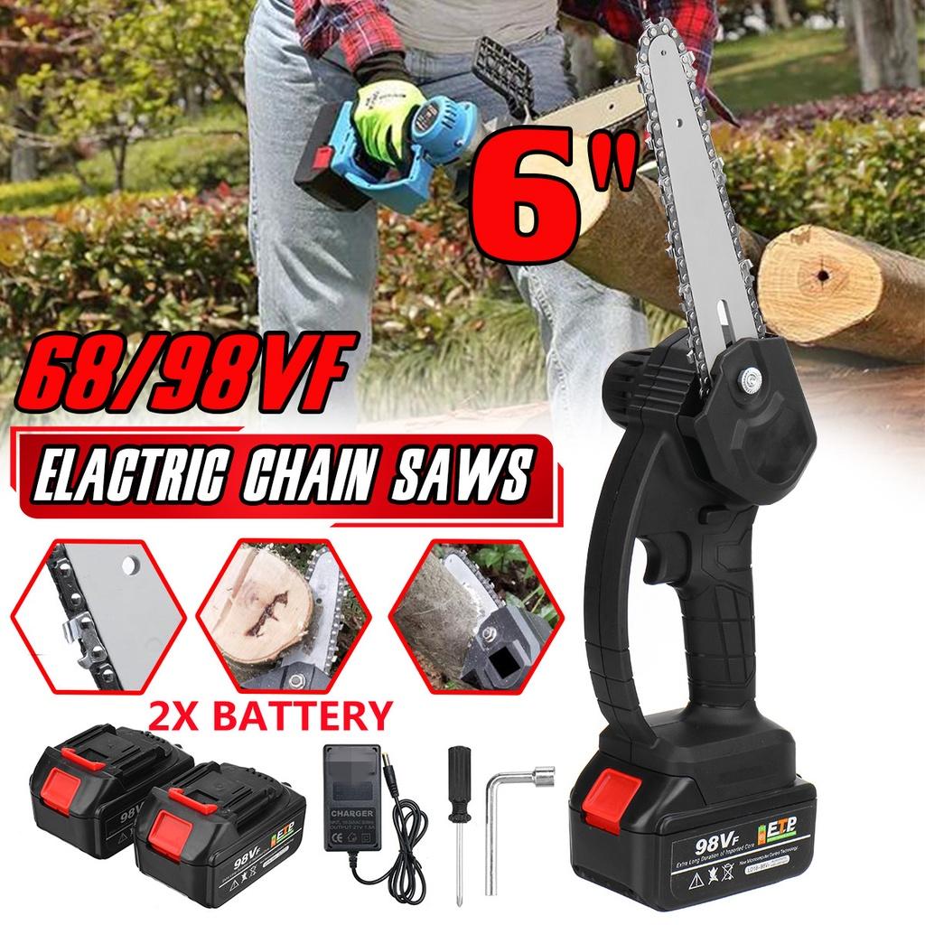 6 Inches One-handed Garden Logging Power Tool 3000W Mini Electric Chain Saw 98VF/68VF With 2Pcs Battery Woodworking Pruning ChainSaw