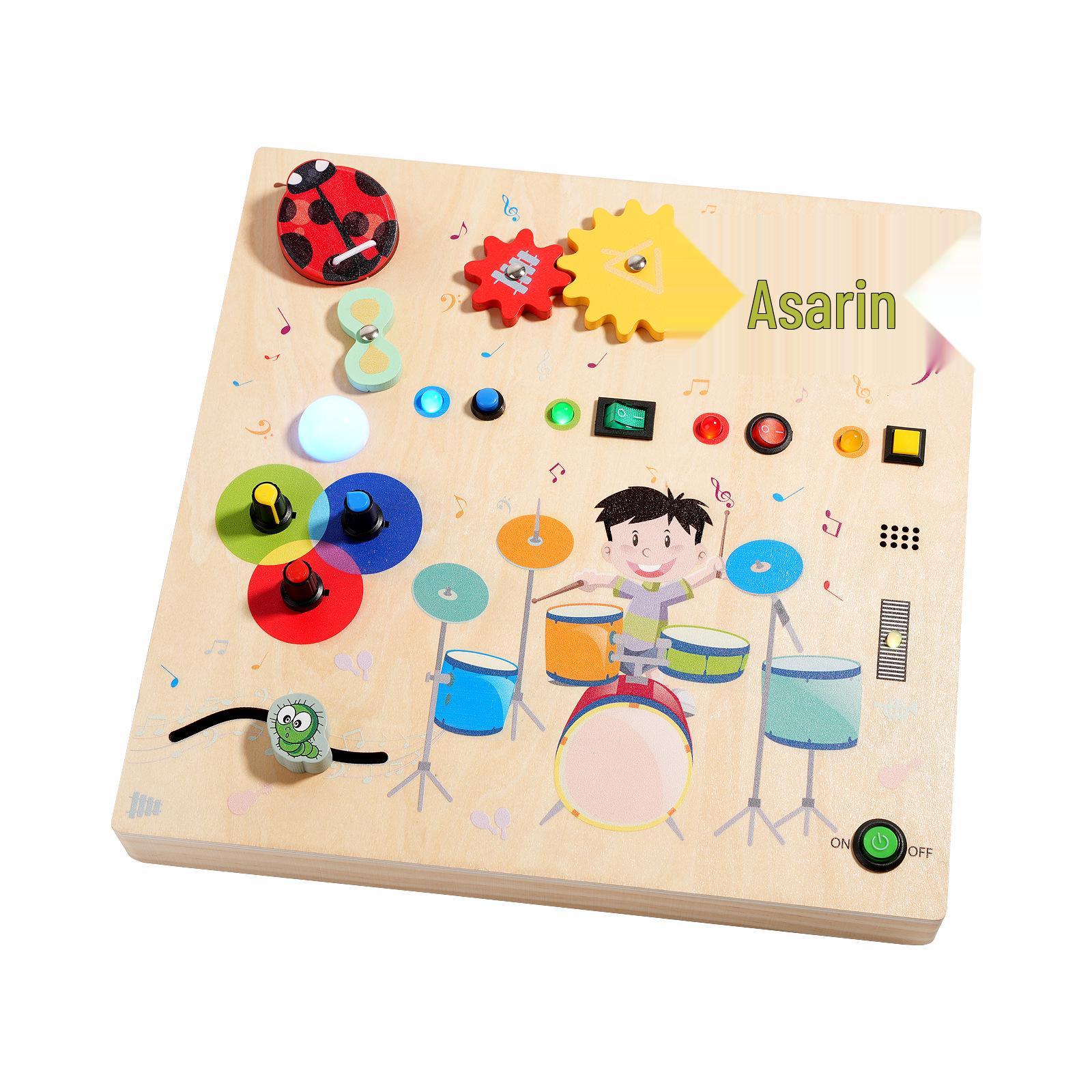 Children s Educational Wooden Busy Board with LED Light