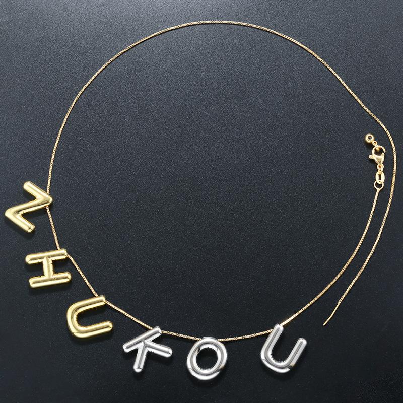 Glossy Balloon Letter Necklace Simple Chubby 26 English Letter Clavicle Chain Vl517