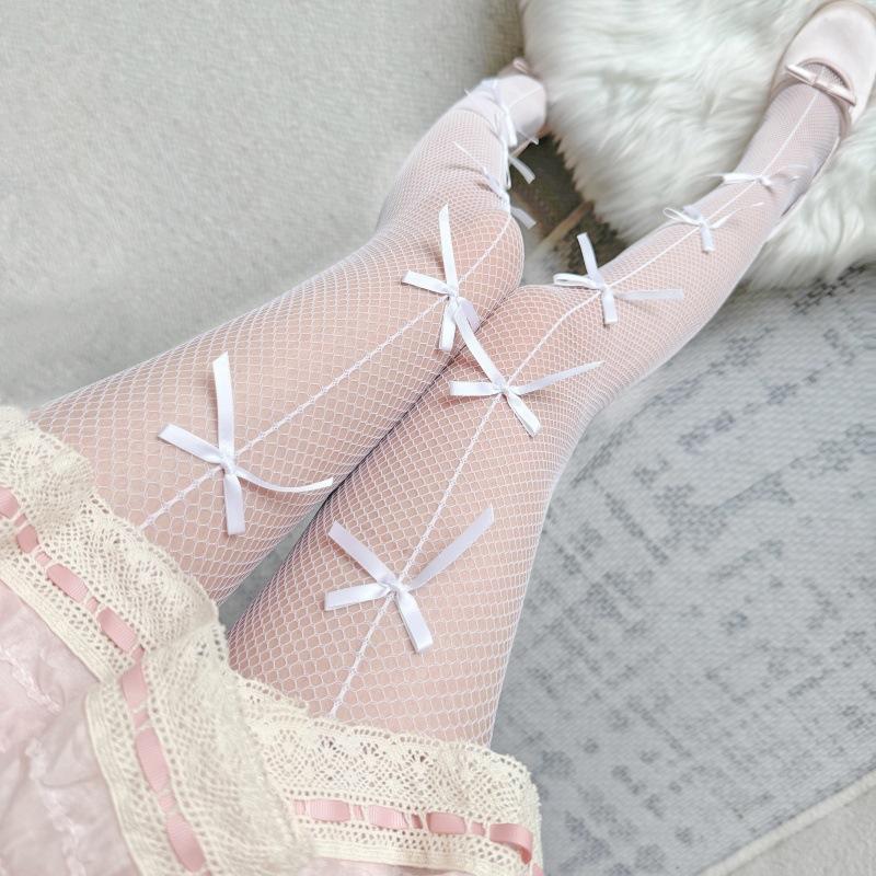 

Millennium Bow White White Silk Style Versatile Mesh Socks Thin Backing Lolita Jumpsuit Hollow Japanese Socks Summer One size fits all белый