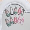 24Pieces Glossy False Nail Featuring 3D Waves Silver Icy Butterfly Pearls Effect Easy Application Design