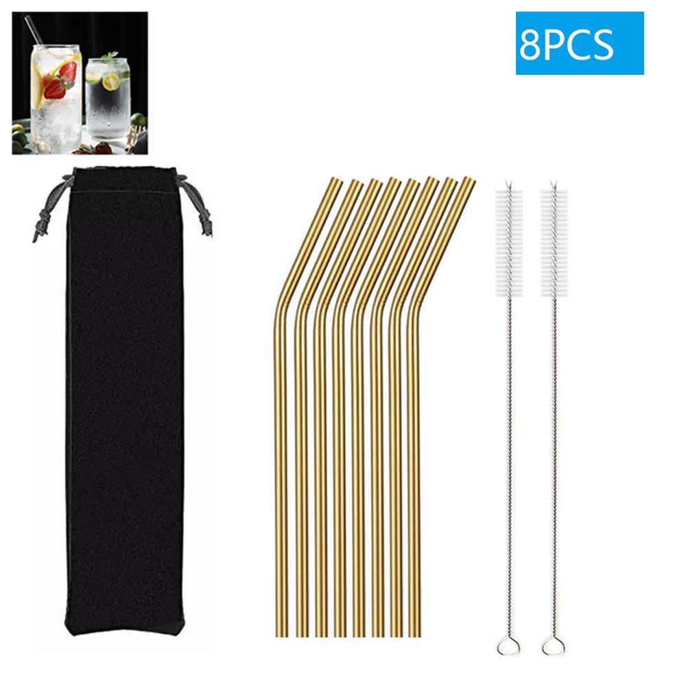 1-10Pcs Glass Straws Eco Friendly Reusable Drinking Metal Straw with Brushes Smoothies Milkshake Cocktails Party Bar Accessory