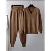 Two Piece Women Knit Sport Suits V Neck Women Sweater Drawstring Harem Pants Jogging Pants Pullover Sweater Set Knitted Outwear