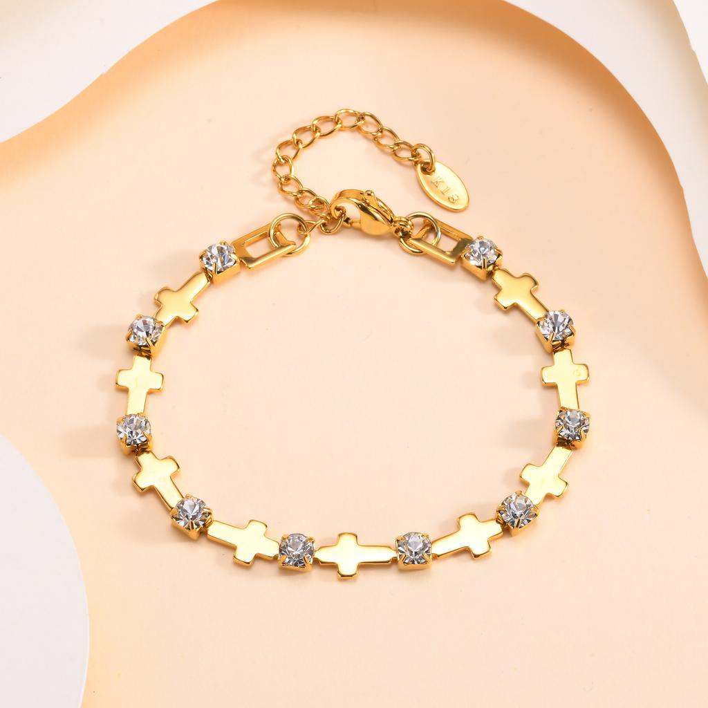 Elegant White Cubic Zircon Charm Bracelet,Women's Hollow Elliptical Handmade Chain Bracelet,Gold Color Stainless Steel Bracelets