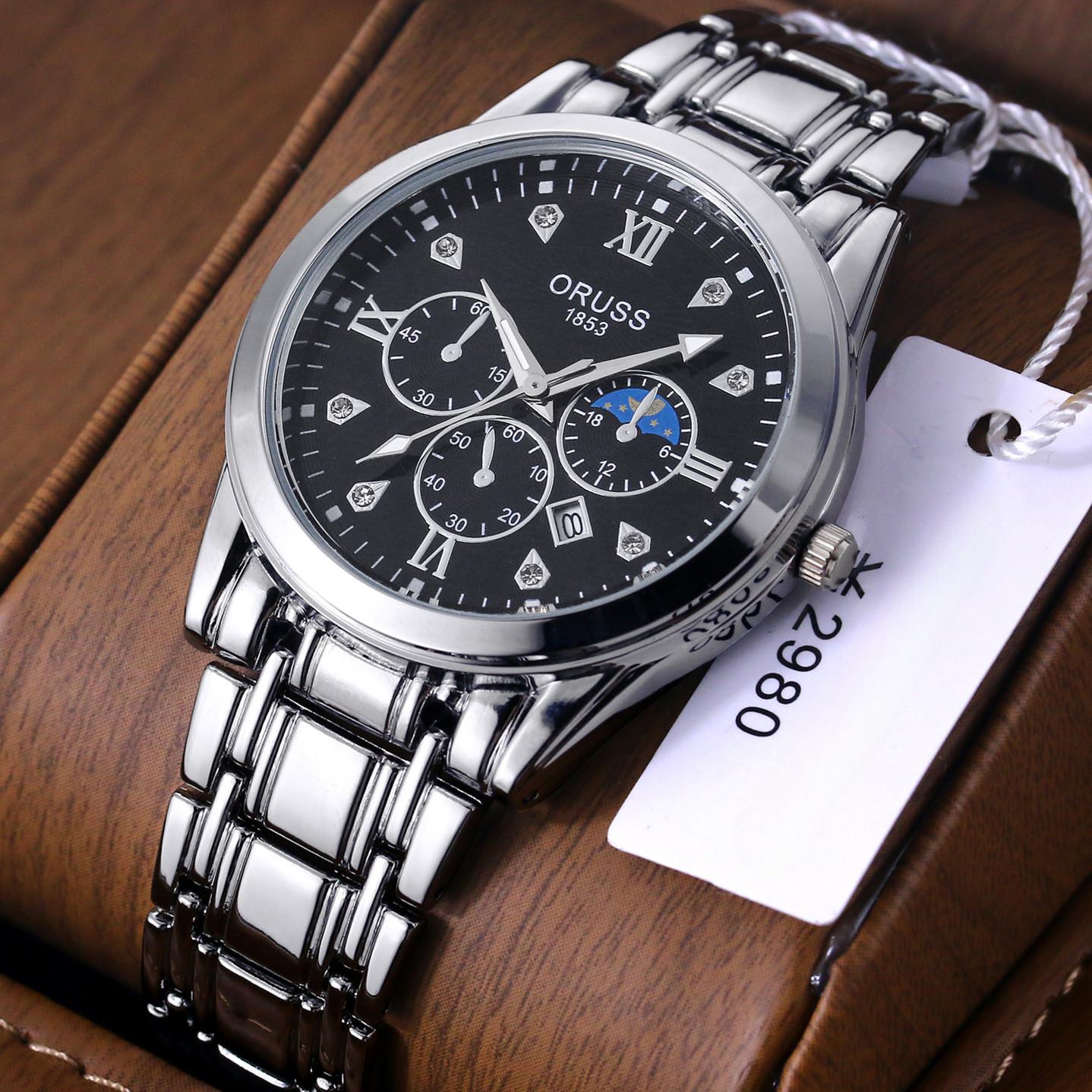 

ORUSS мужские водонепроницаемые кварцевые часы со стальным ремешком, высококачественные часы с автоматическим механизмом, мужские модные светящиеся водонепроницаемые часы