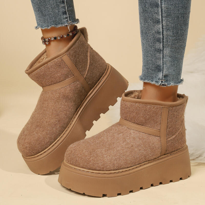 Damen Klassische Einfarbige Wildleder Schneestiefel Winter 2025 Klobige Plateau High Heel Stiefeletten Dicke Sohle Schuhe Übergröße 42